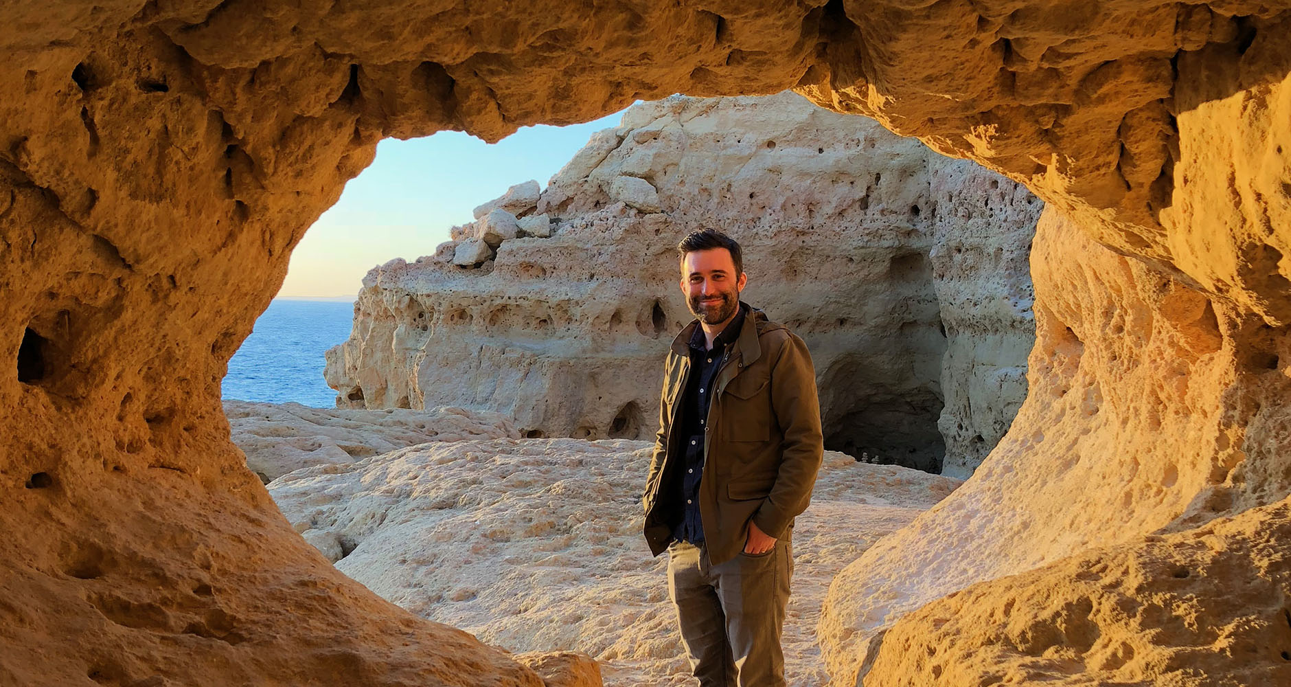 Neil at the amazing Carvoeiro Caves at sunset