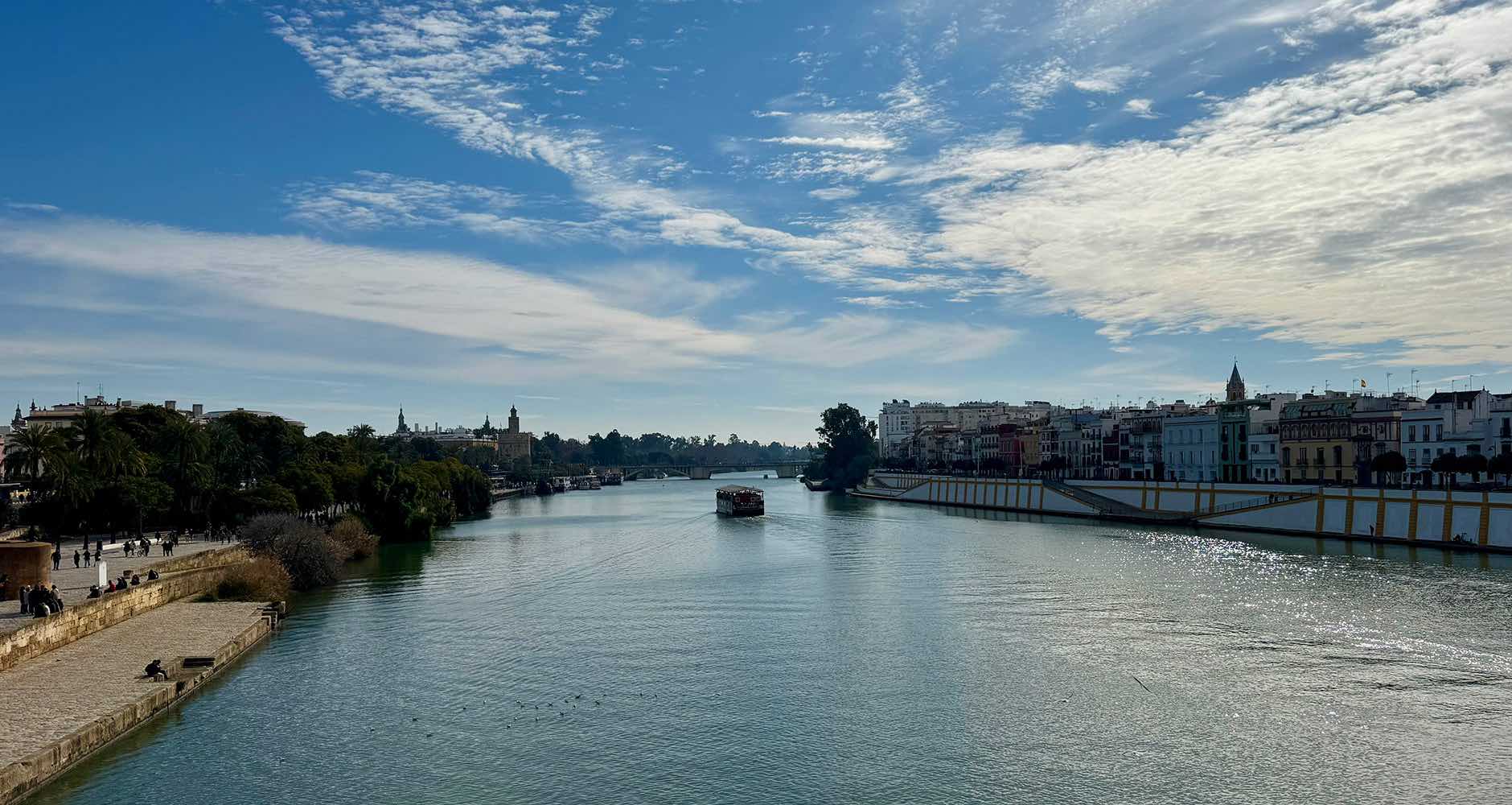 Picturesque views of colourful Seville from Triana Bridge